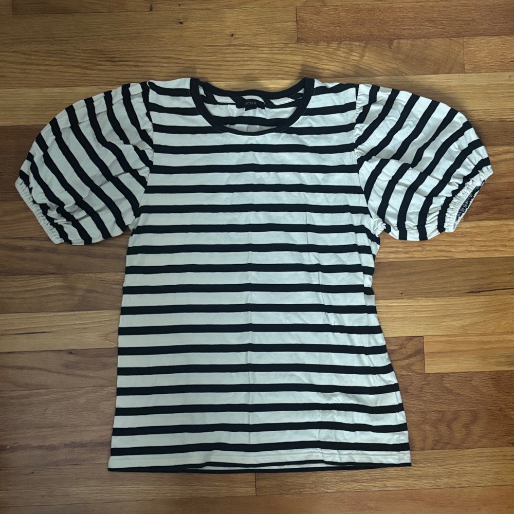 J. Crew Black and Cream Striped Top